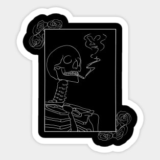 Smoking Skeleton With Roses | Black and White Sticker